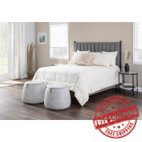 Lumisource OT-ROUND GY Round Contemporary Ottoman in Grey Faux Leather